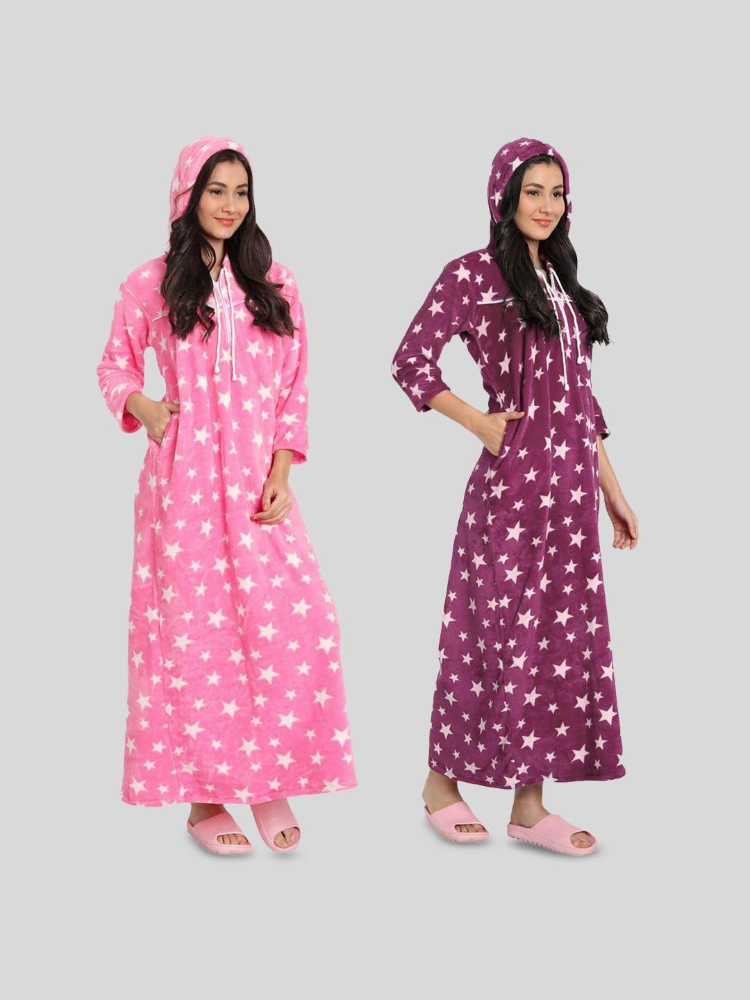 palival pack of 2 stars printed maxi nightdress