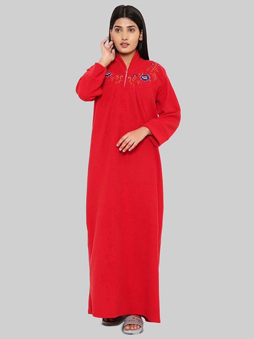 palival red embroidered maxi nightdress