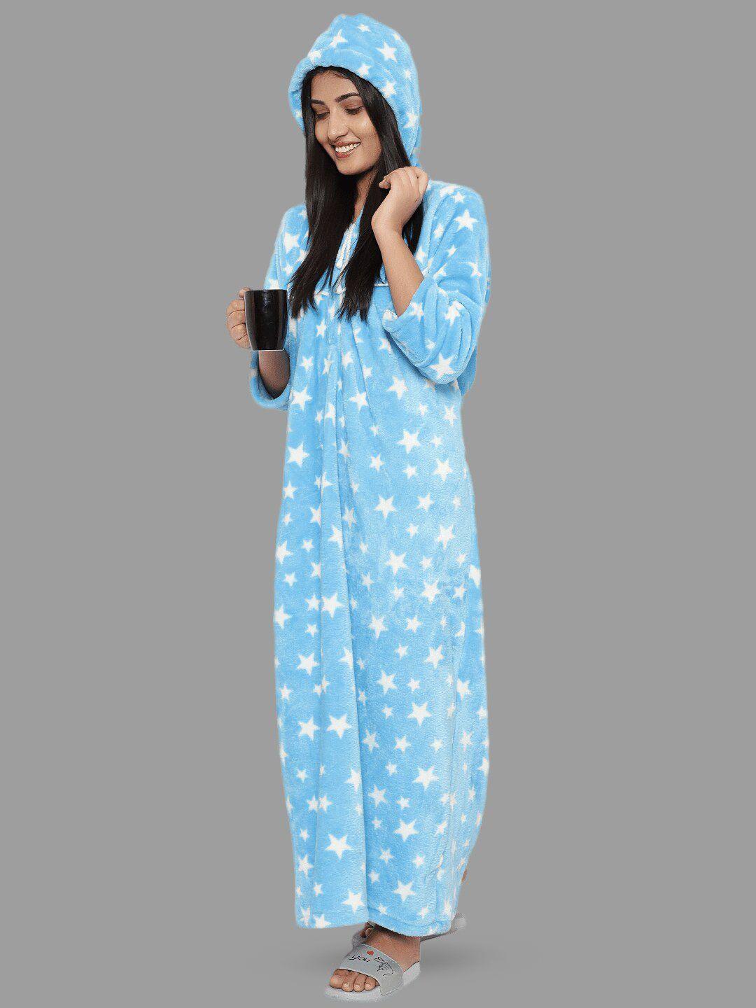 palival stars printed hooded maxi sweat nightdress