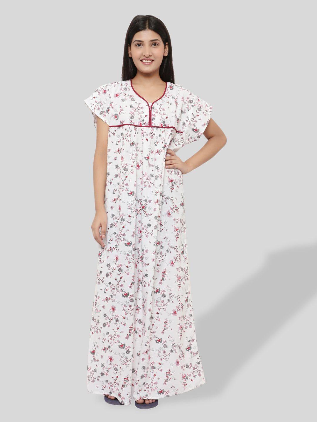 palival women floral printed pure cotton maxi nightdress