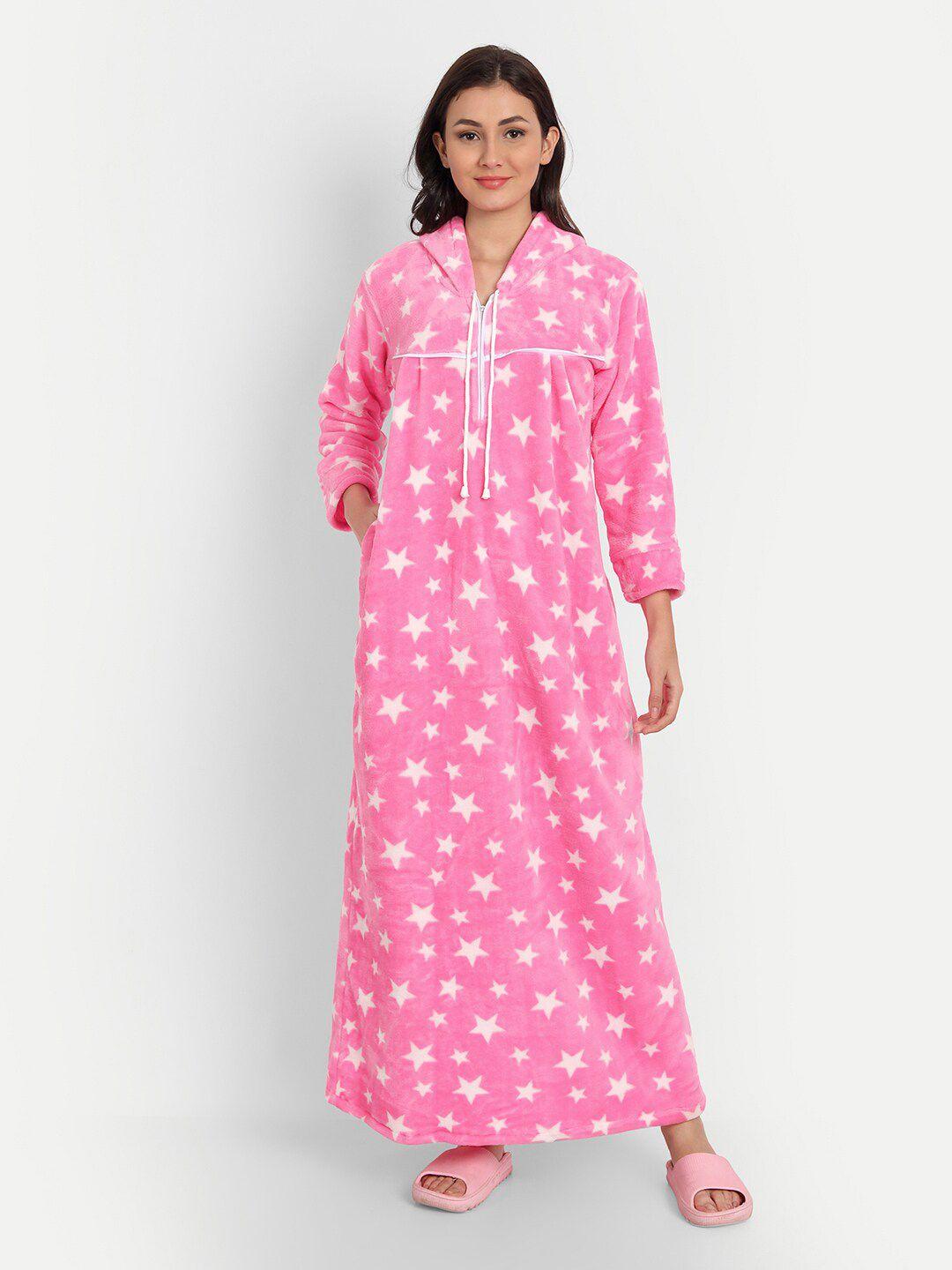 palival women pink printed hooded maxi nightdress