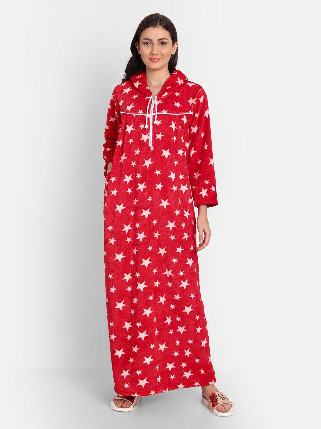 palival women red printed hooded maxi nightdress