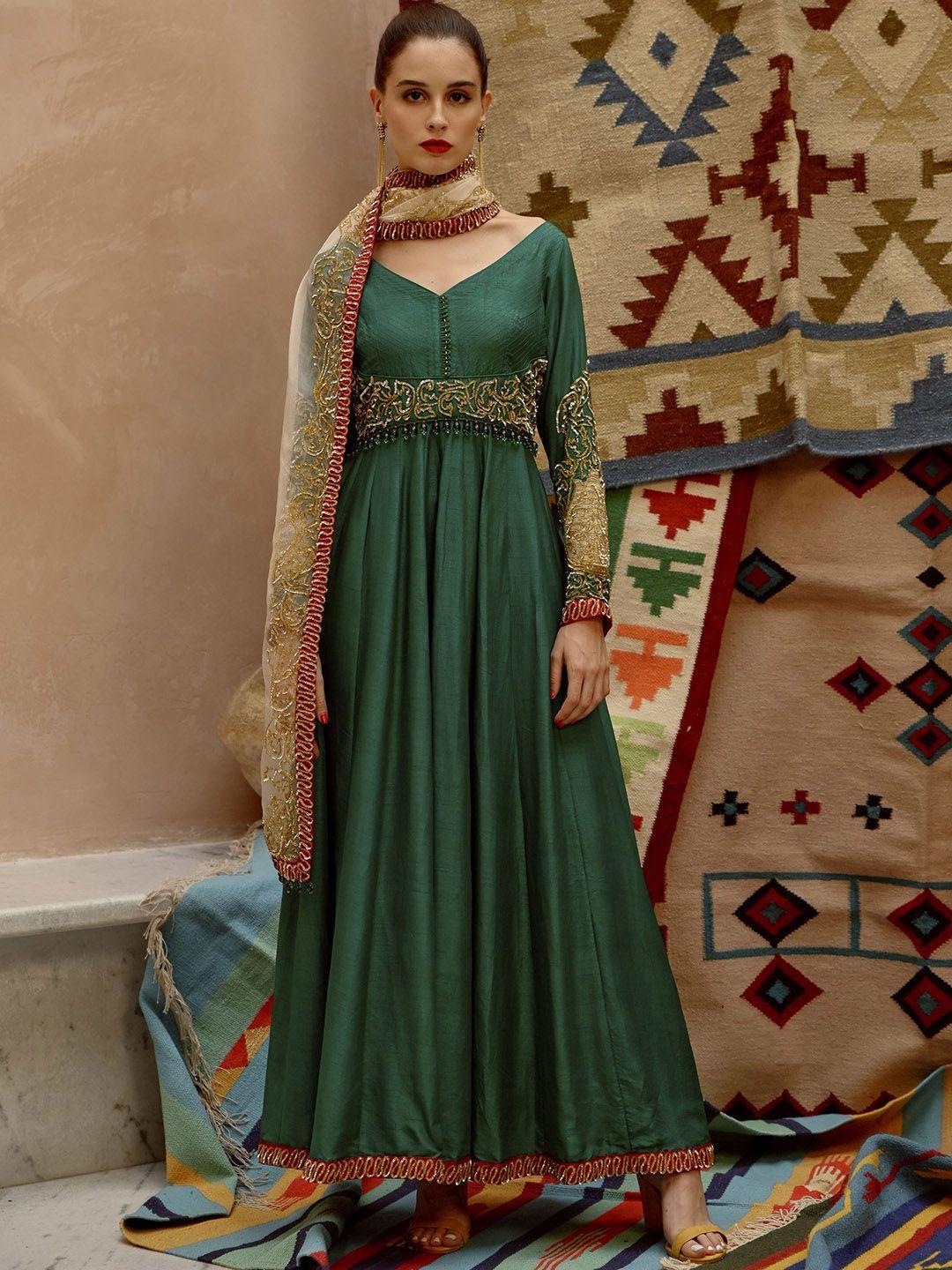 pallavi jaipur ethnic motifs embroidered sequinned kurta with trousers & dupatta