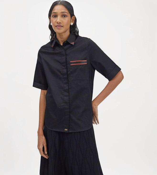 pallavi swadi black embellished red pop pocket shirt