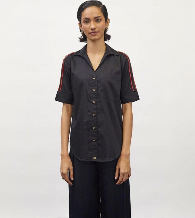 pallavi swadi black embellished red pop ribbon shirt