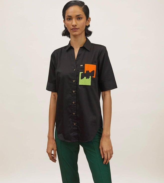 pallavi swadi black puzzle pop embroidered shirt