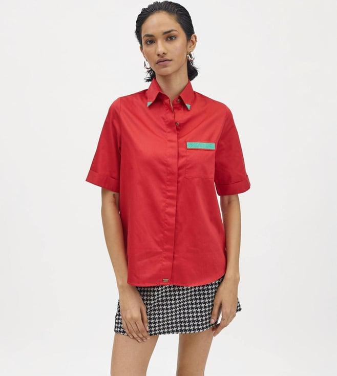 pallavi swadi red embellished jade green pop pocket shirt