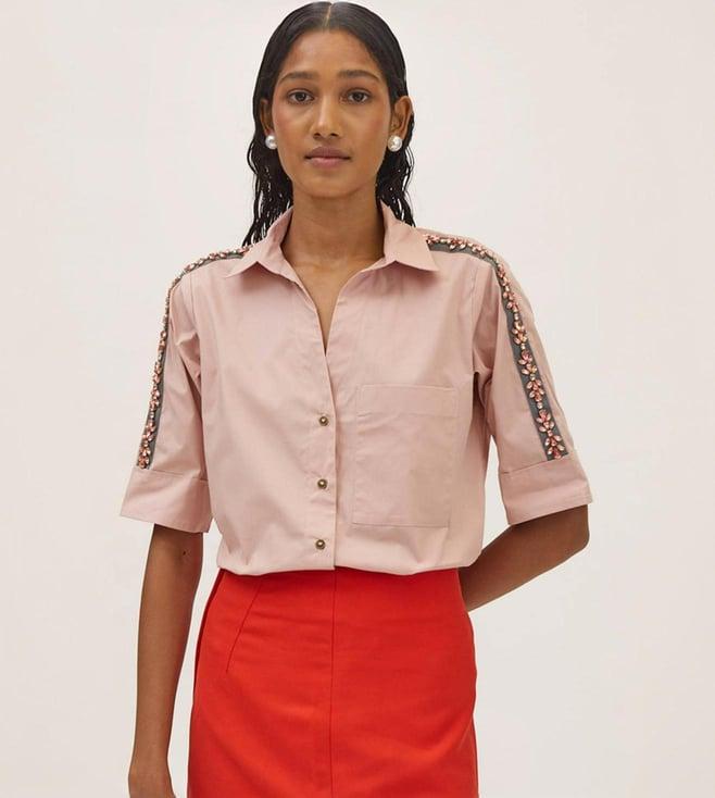 pallavi swadi salmon swarovski ribbon shirt