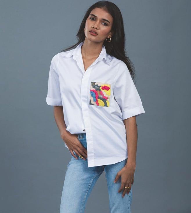 pallavi swadi white abstract pop embroidery shirt