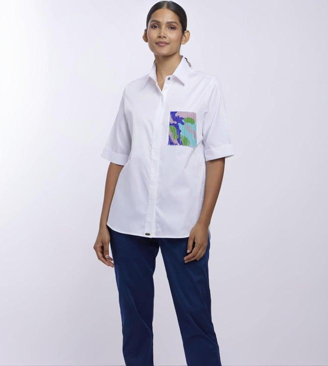 pallavi swadi white fringe pocket shirt