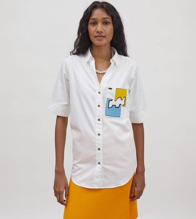 pallavi swadi white puzzle pop embroidered shirt