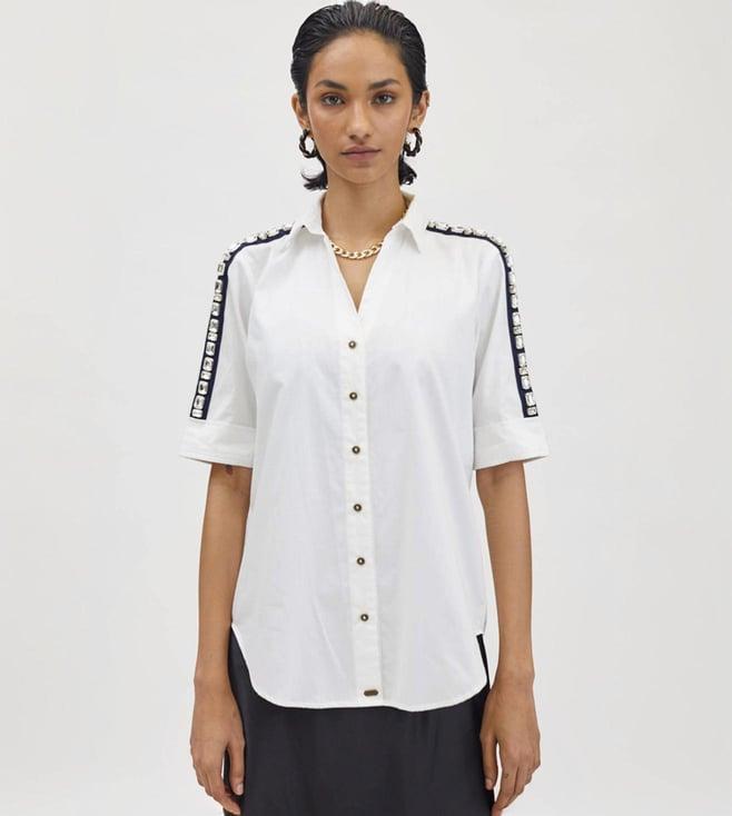 pallavi swadi white rectangle swarovski ribbon shirt