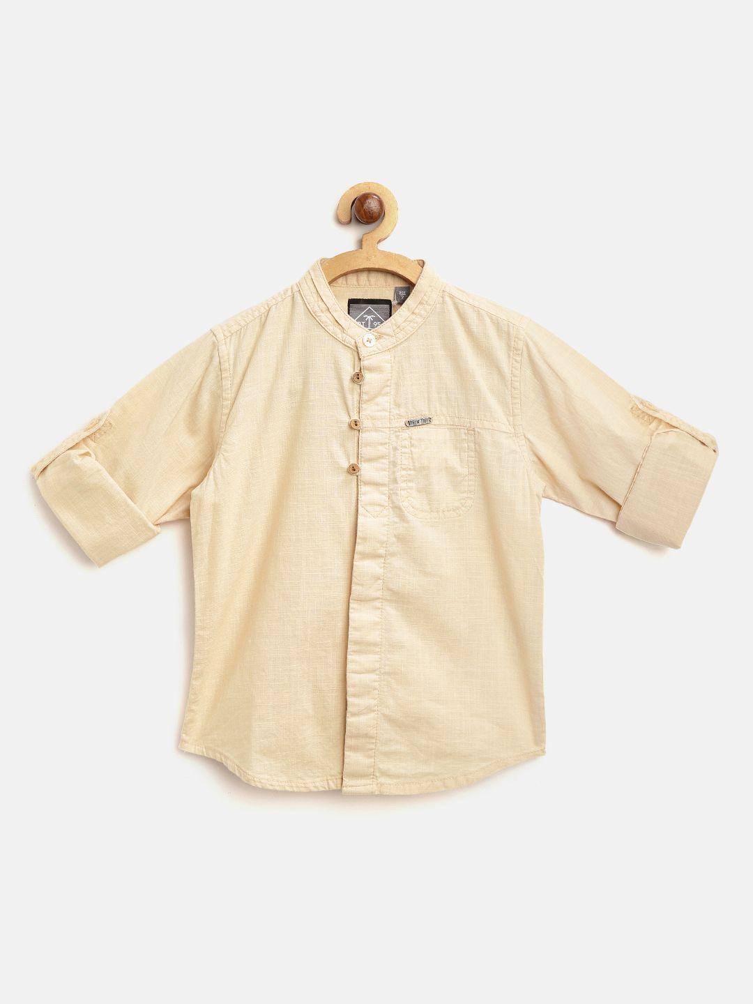 palm tree boys beige  regular fit solid casual shirt
