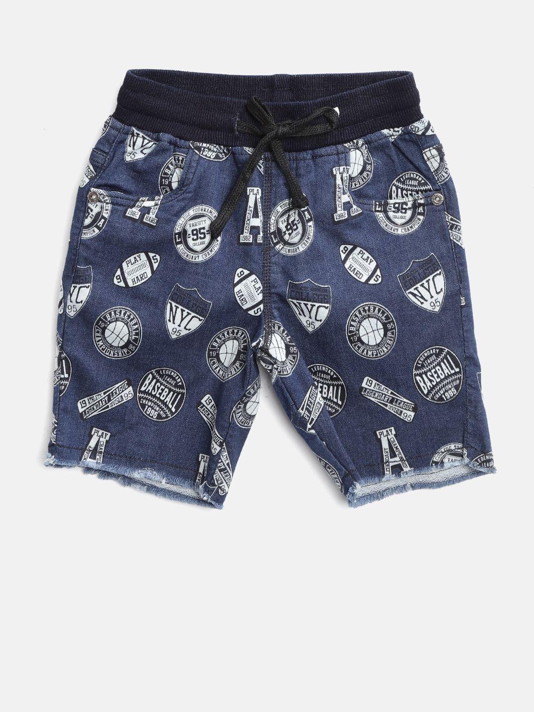 palm tree boys navy blue & white printed campus fit shorts