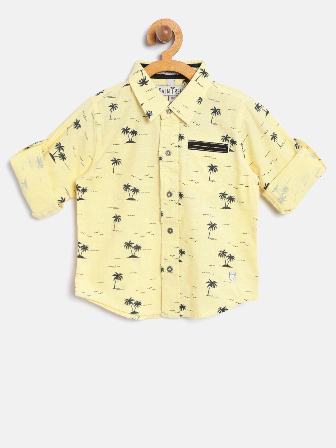 palm tree boys yellow & black tropical print casual shirt