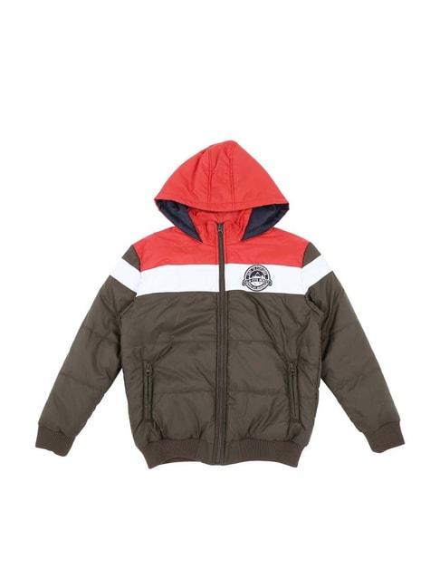 palm tree by gini & jony kids olive & red color block hooded jacket