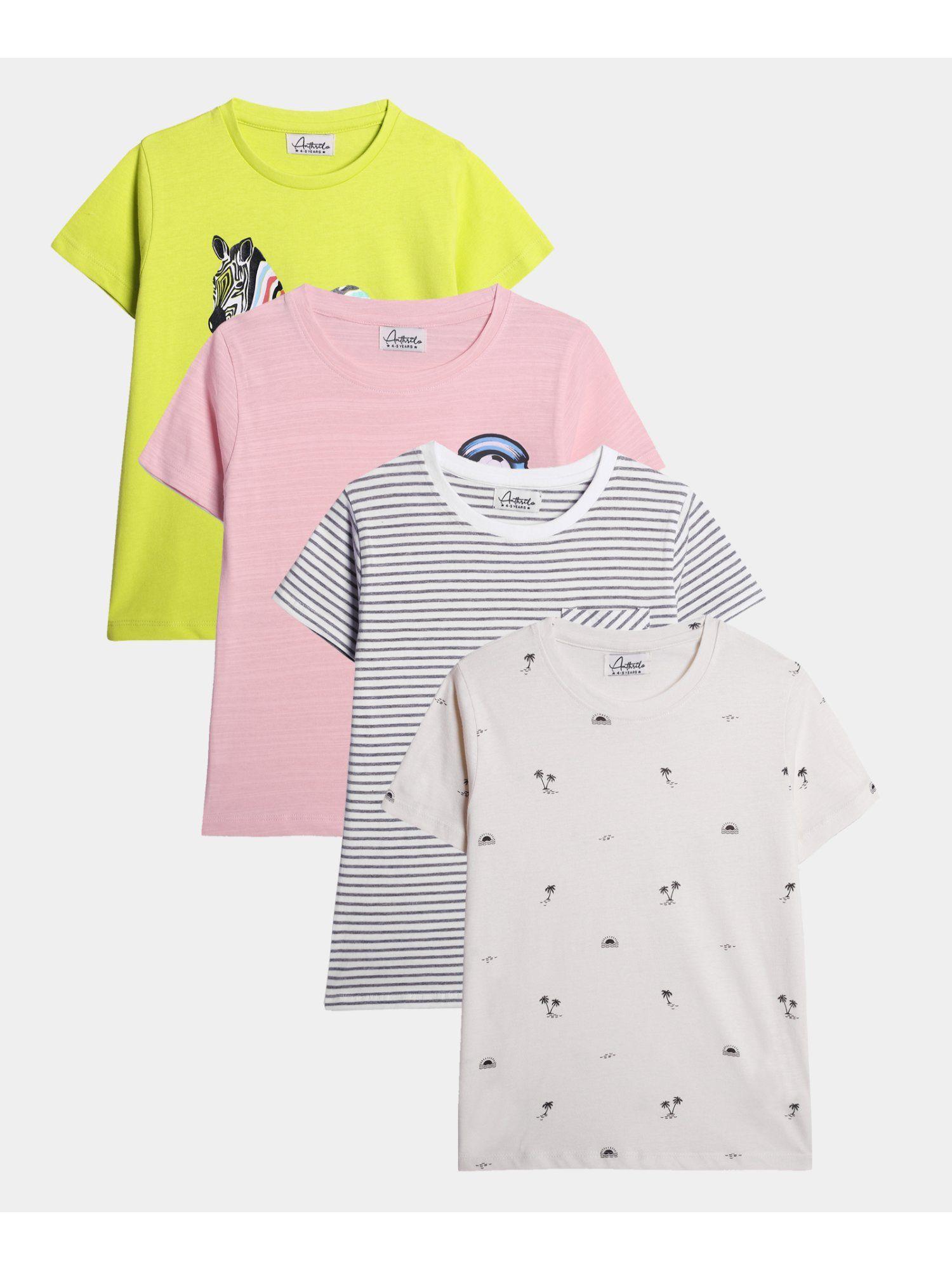 palm, grey stripe peach and zebra boys short sleeves t-shirts (pack of 4)