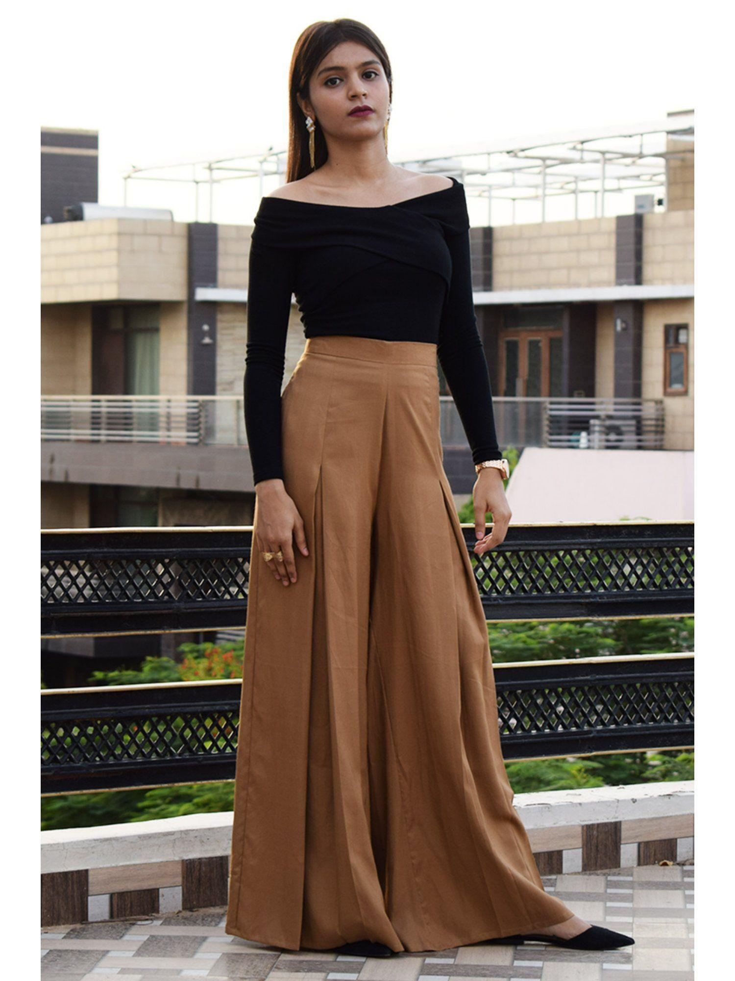 palm palazzo pants- tan brown