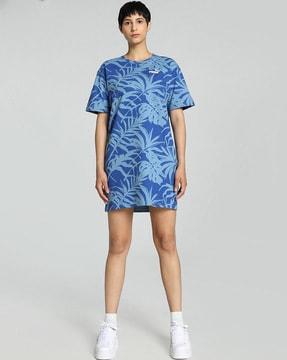 palm resort tropical print a-line dress