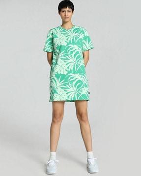 palm resort tropical print a-line dress