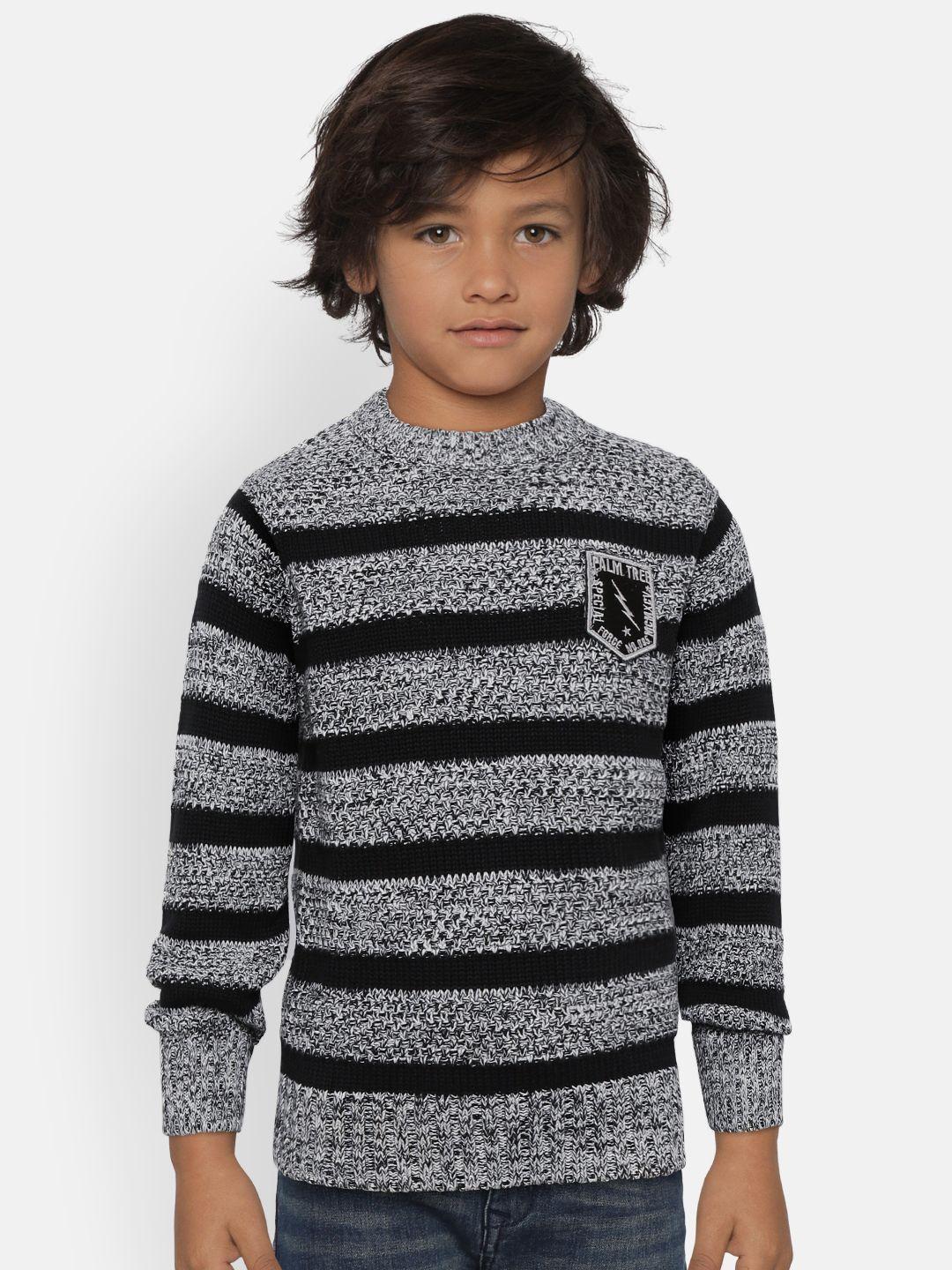 palm tree boys black & white striped pullover sweater