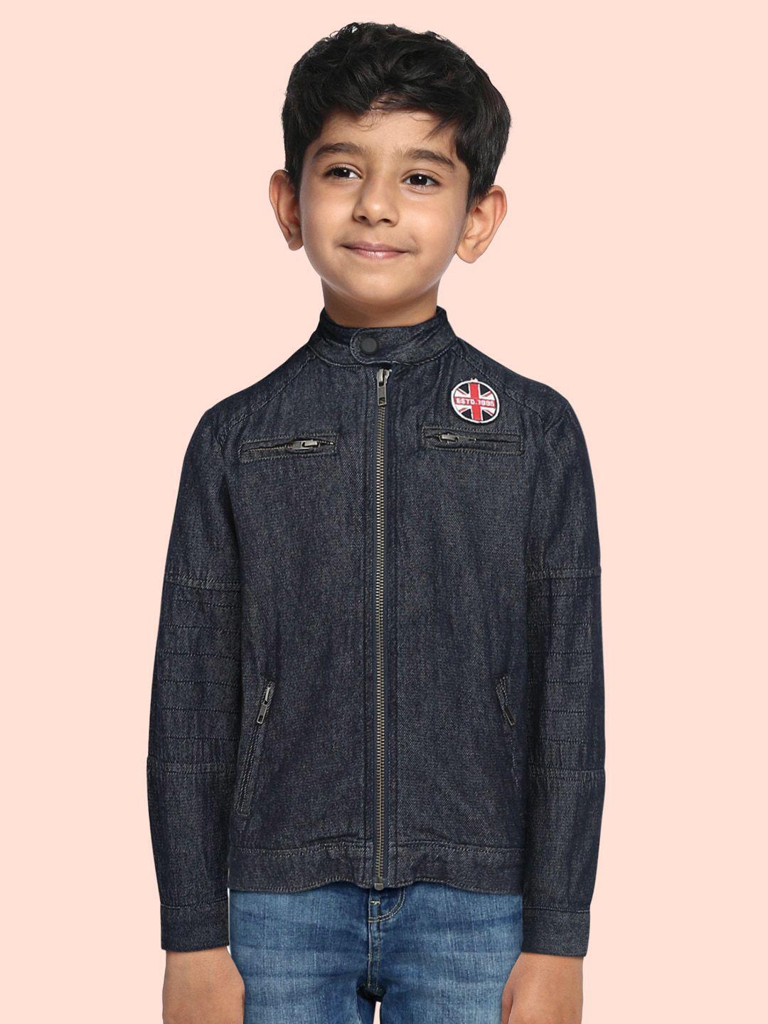 palm tree boys blue solid open front jacket