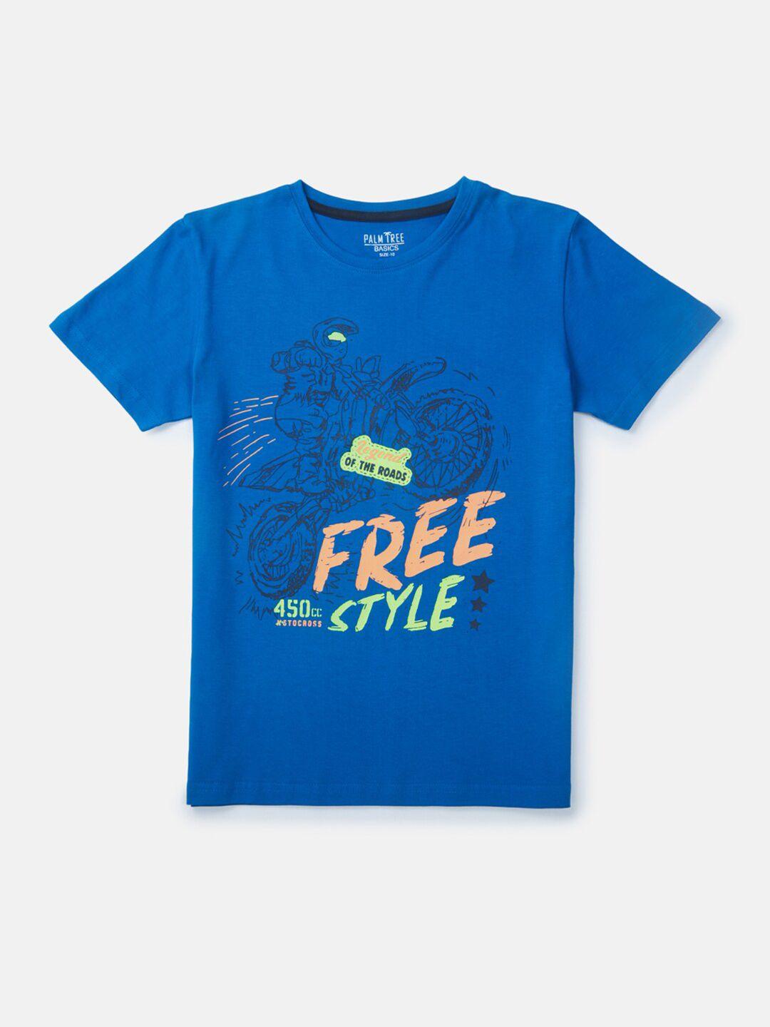 palm tree boys blue typography printed t-shirt