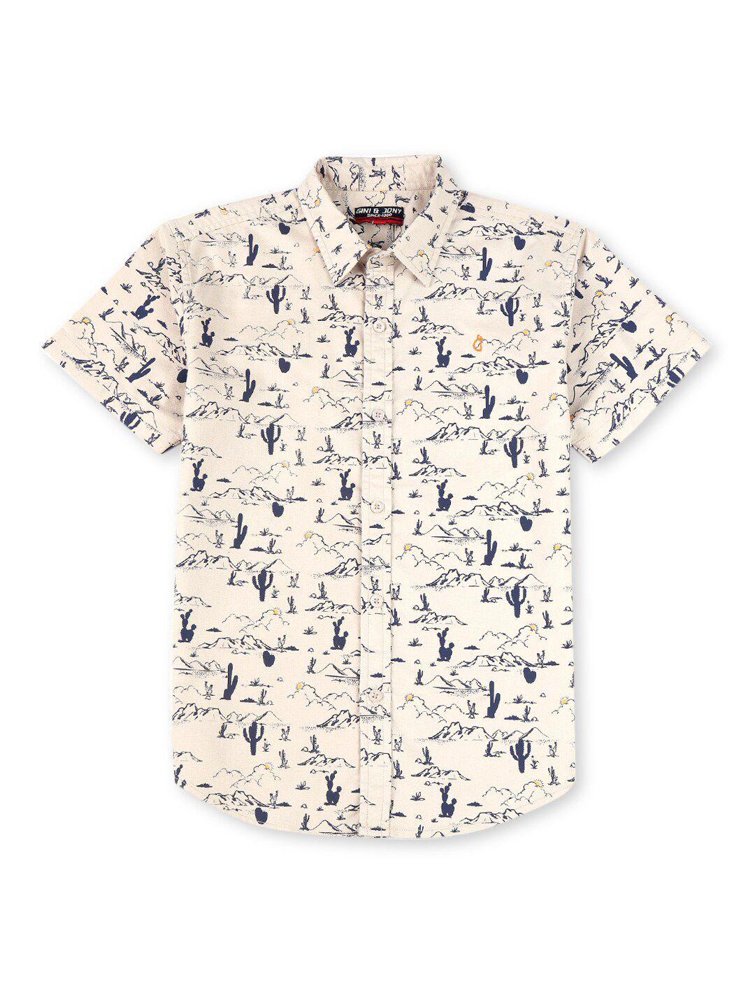 palm tree boys conversational printed short sleeve cotton casual shirt