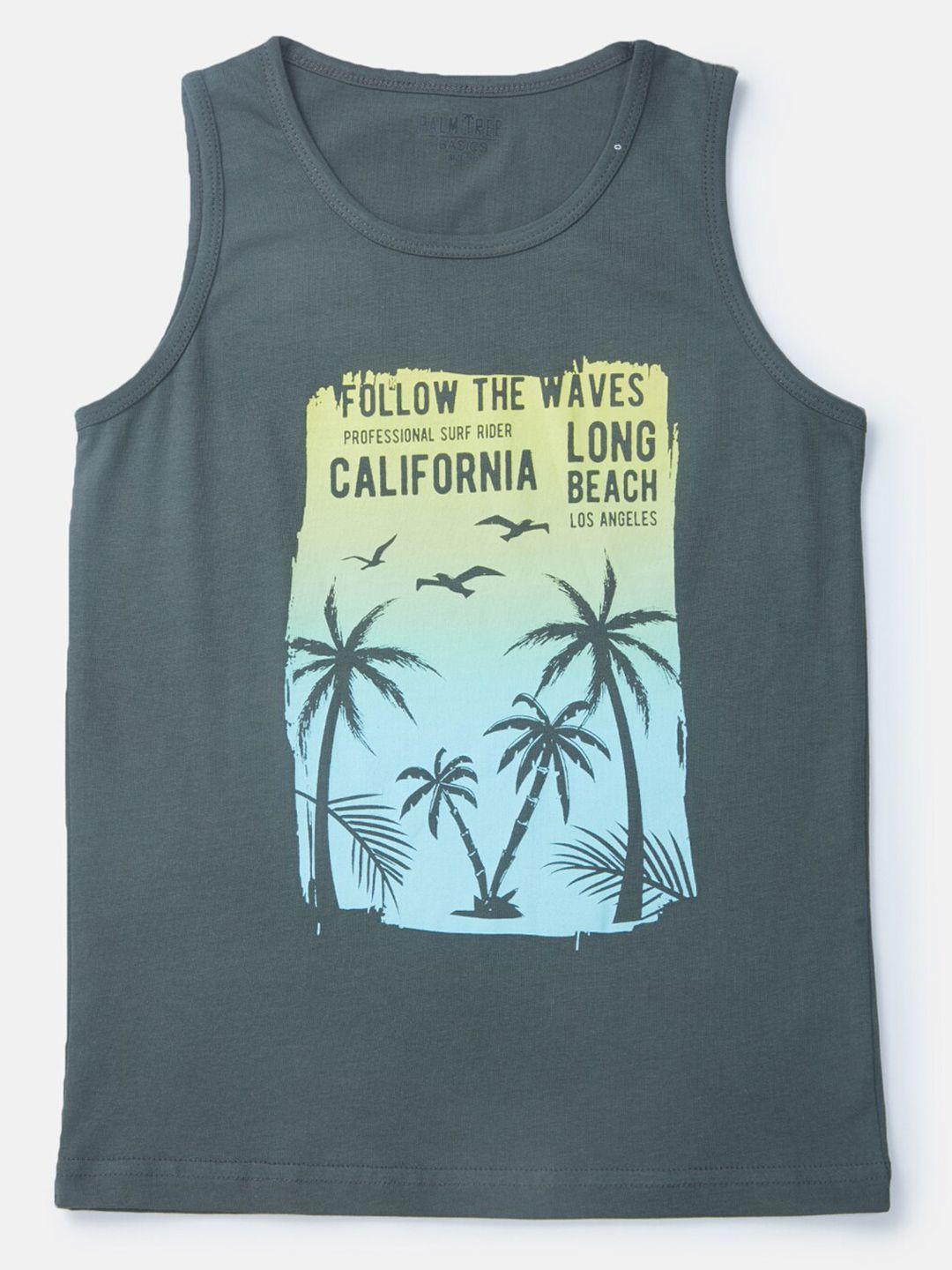 palm tree boys graphic printed sleeveless cotton t-shirt