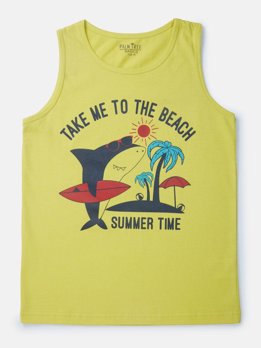 palm tree boys graphic printed sleeveless cotton t-shirt