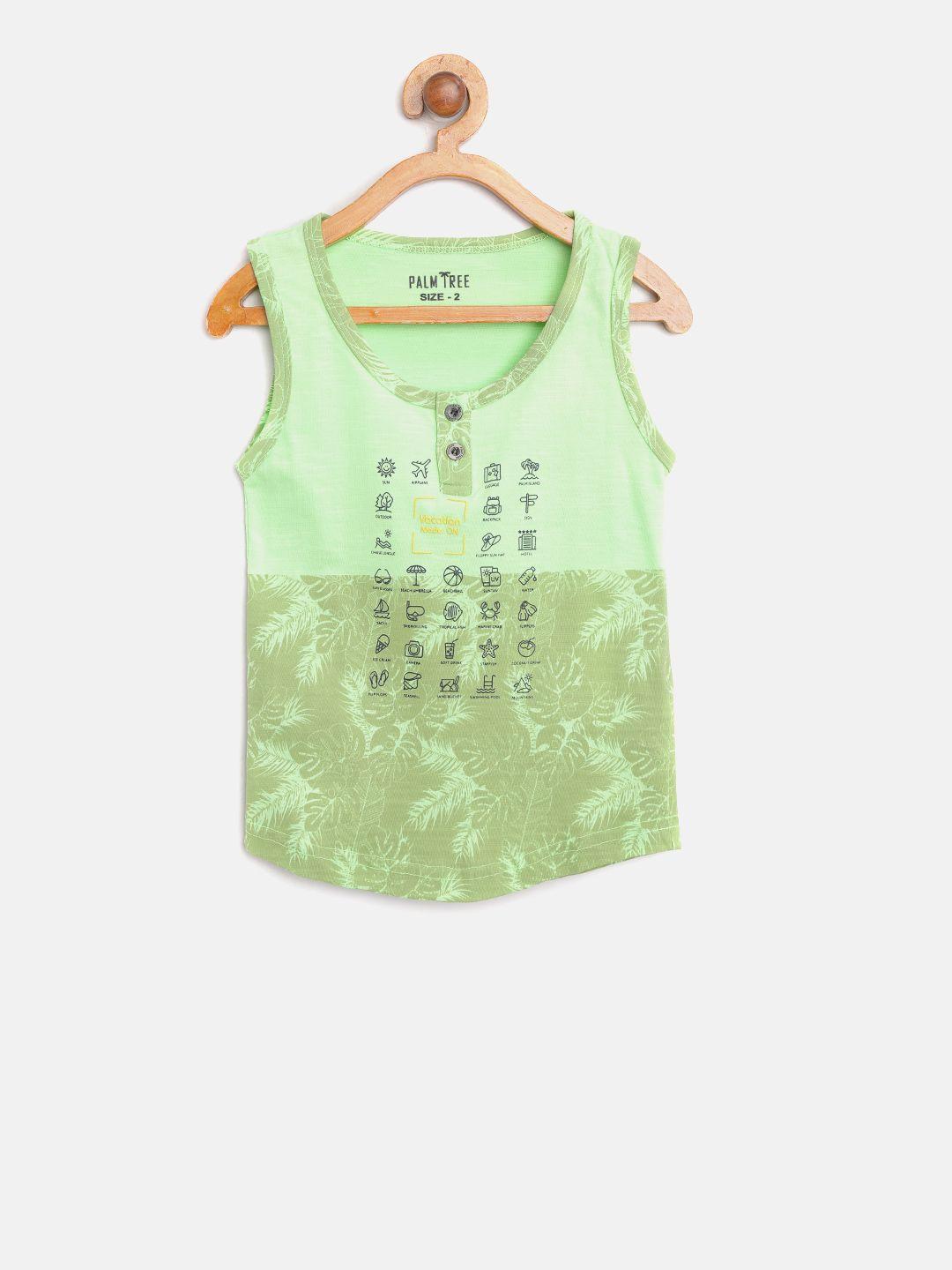 palm tree boys green printed round neck sleeveless t-shirt