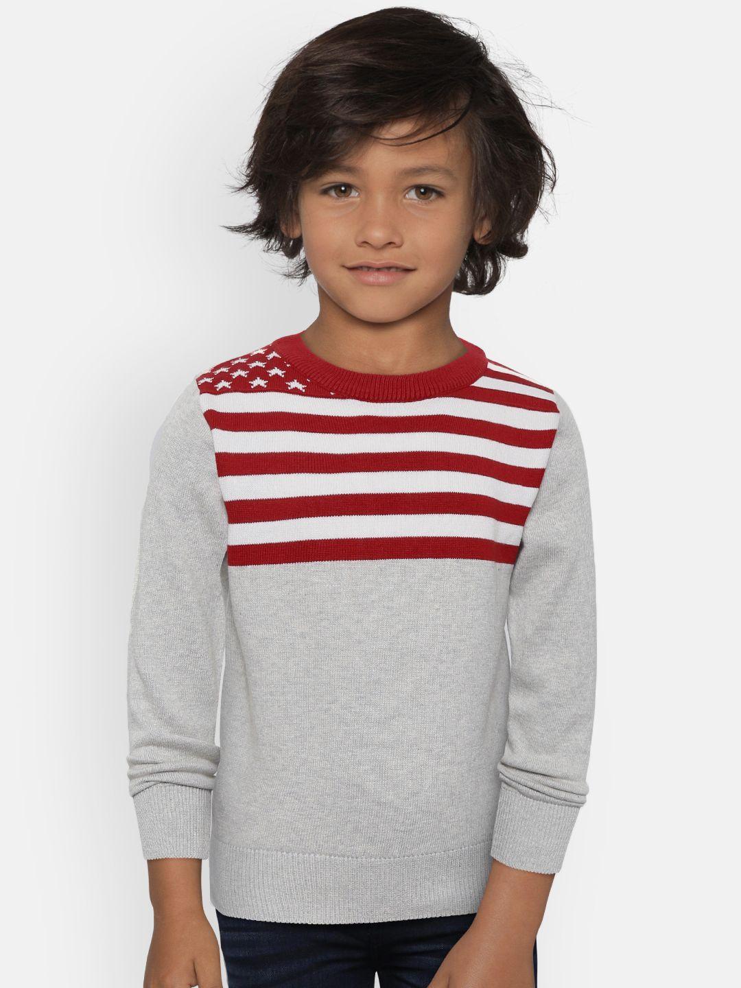 palm tree boys grey melange & red striped pullover sweater