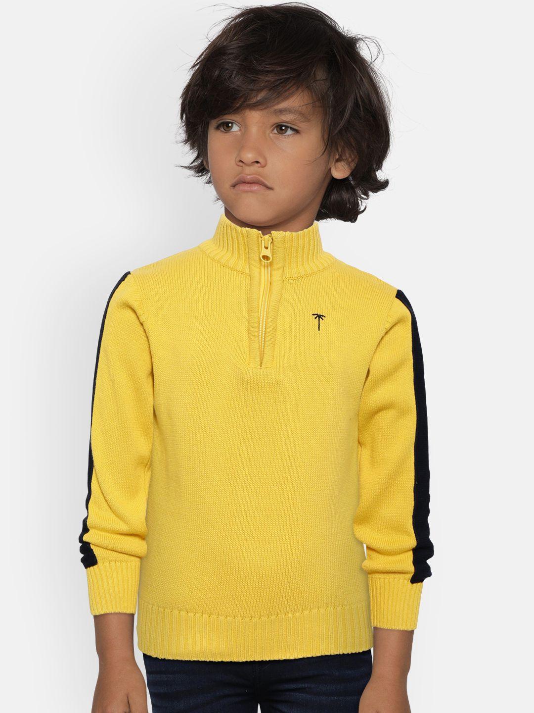 palm tree boys mustard yellow solid pullover with brooches