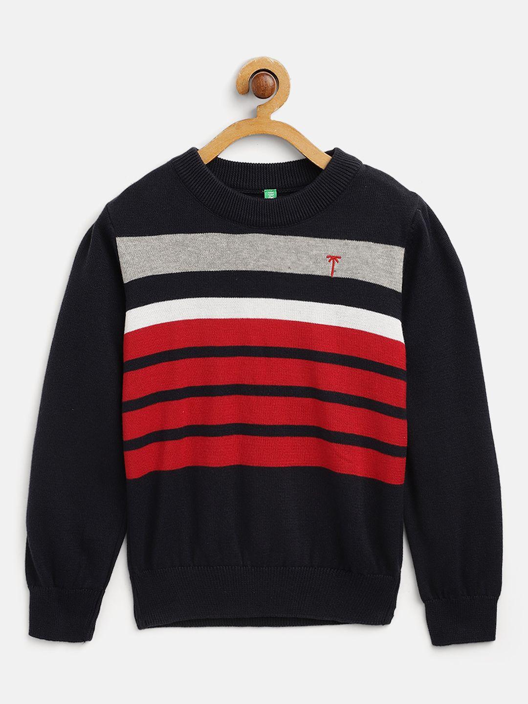 palm tree boys navy blue & red striped cotton pullover