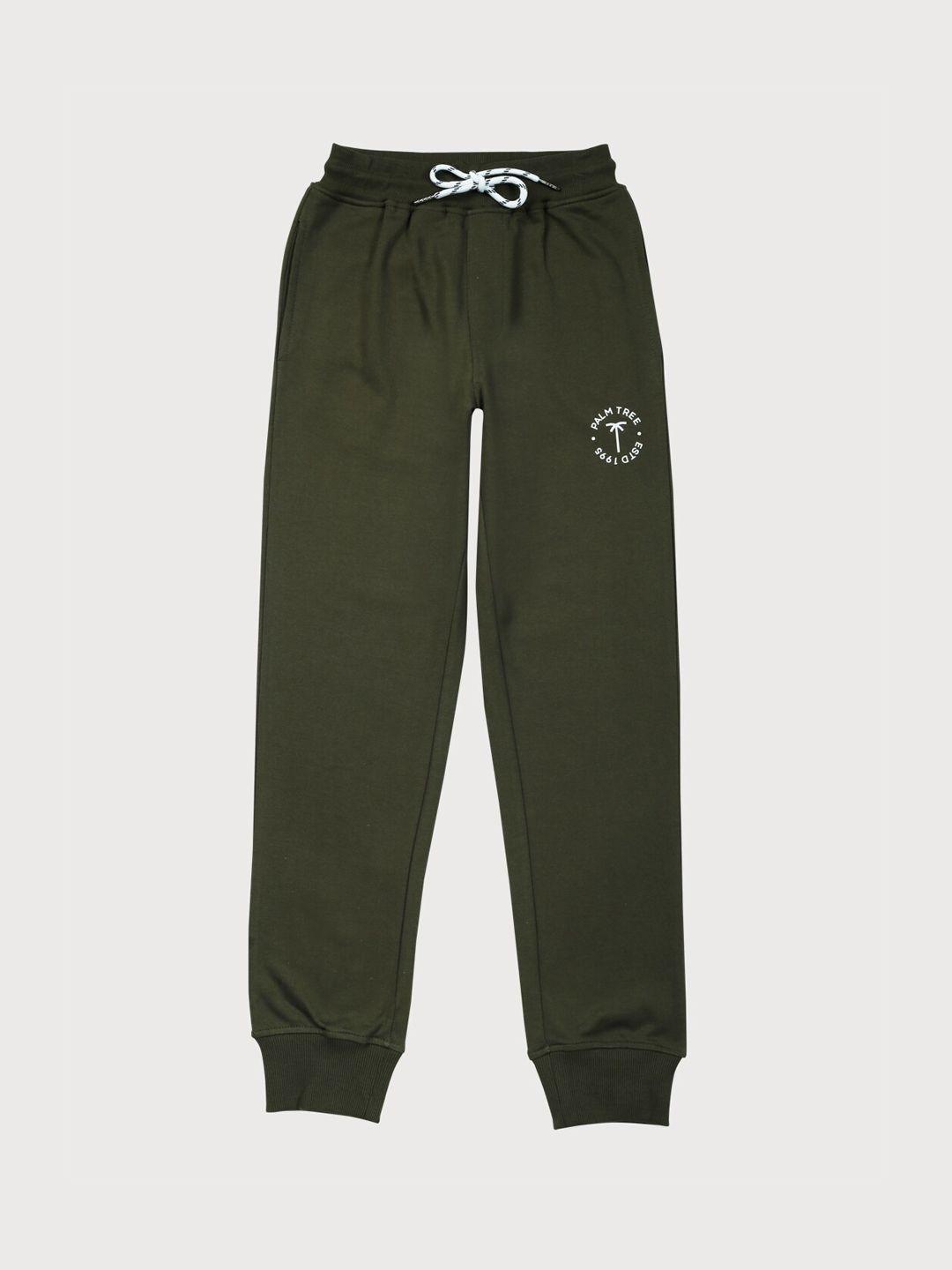 palm tree boys olive green elasticated solid joggers