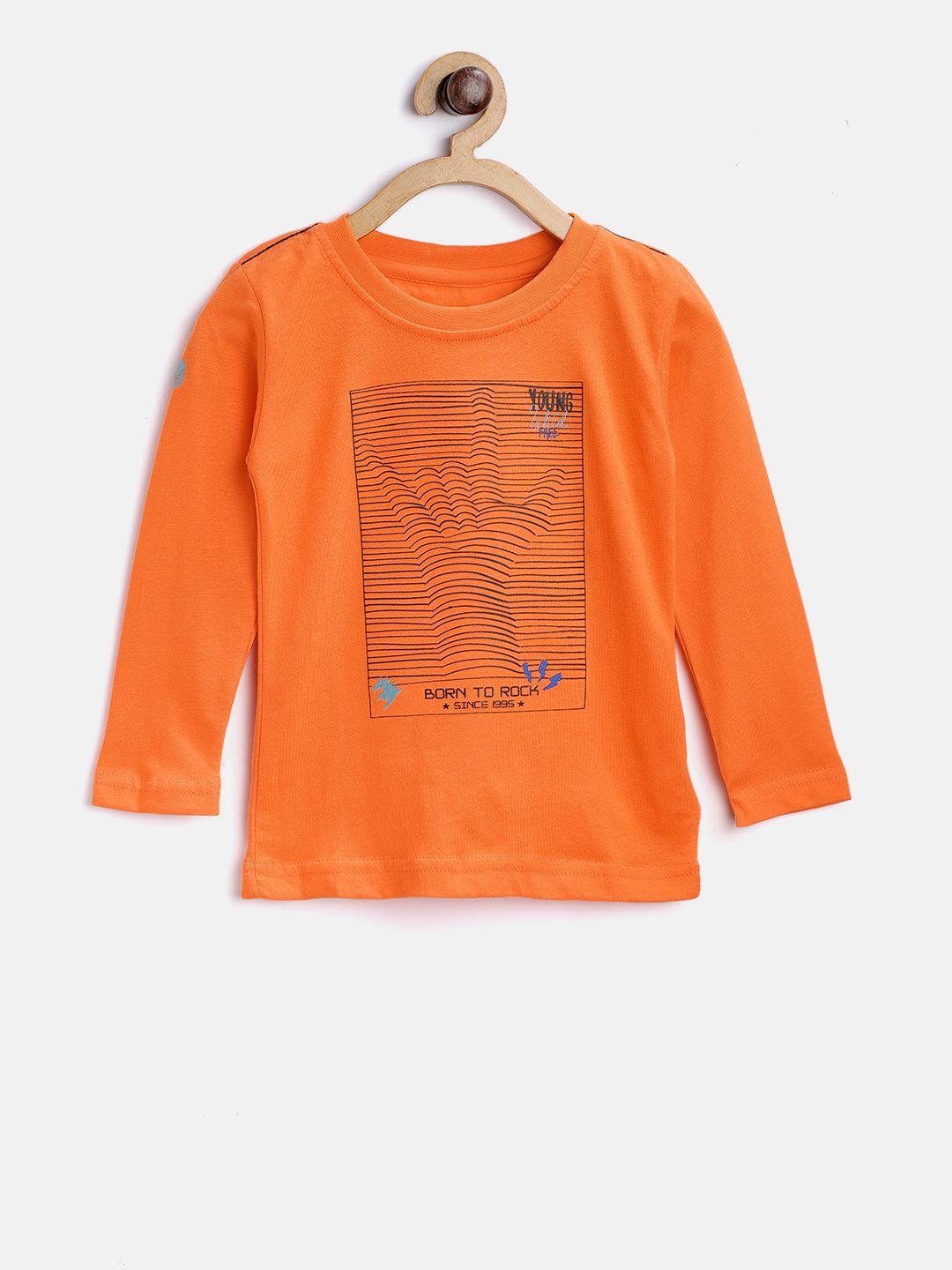 palm tree boys orange printed round neck t-shirt