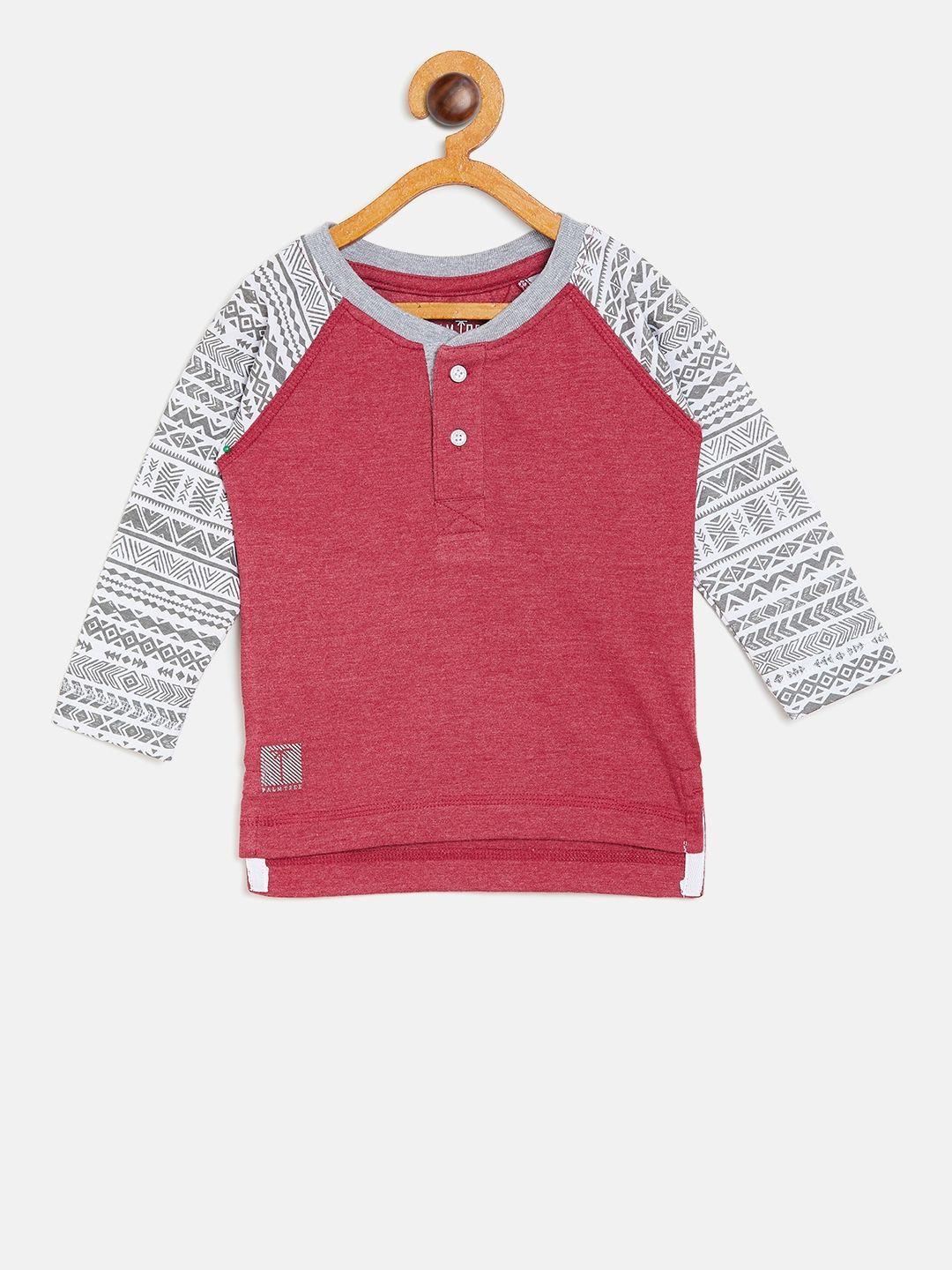 palm tree boys red solid henley neck t-shirt