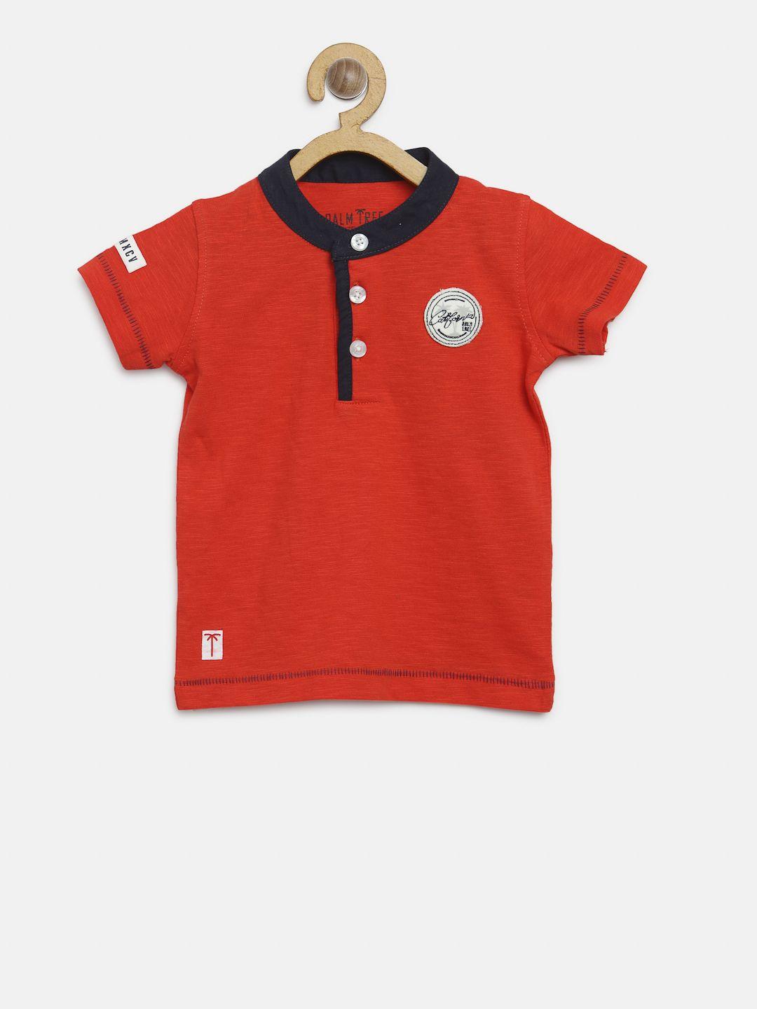 palm tree boys red solid henley t-shirt