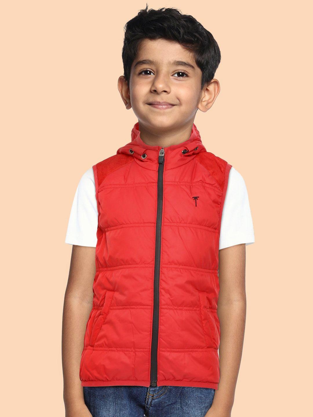 palm tree boys red solid padded jacket