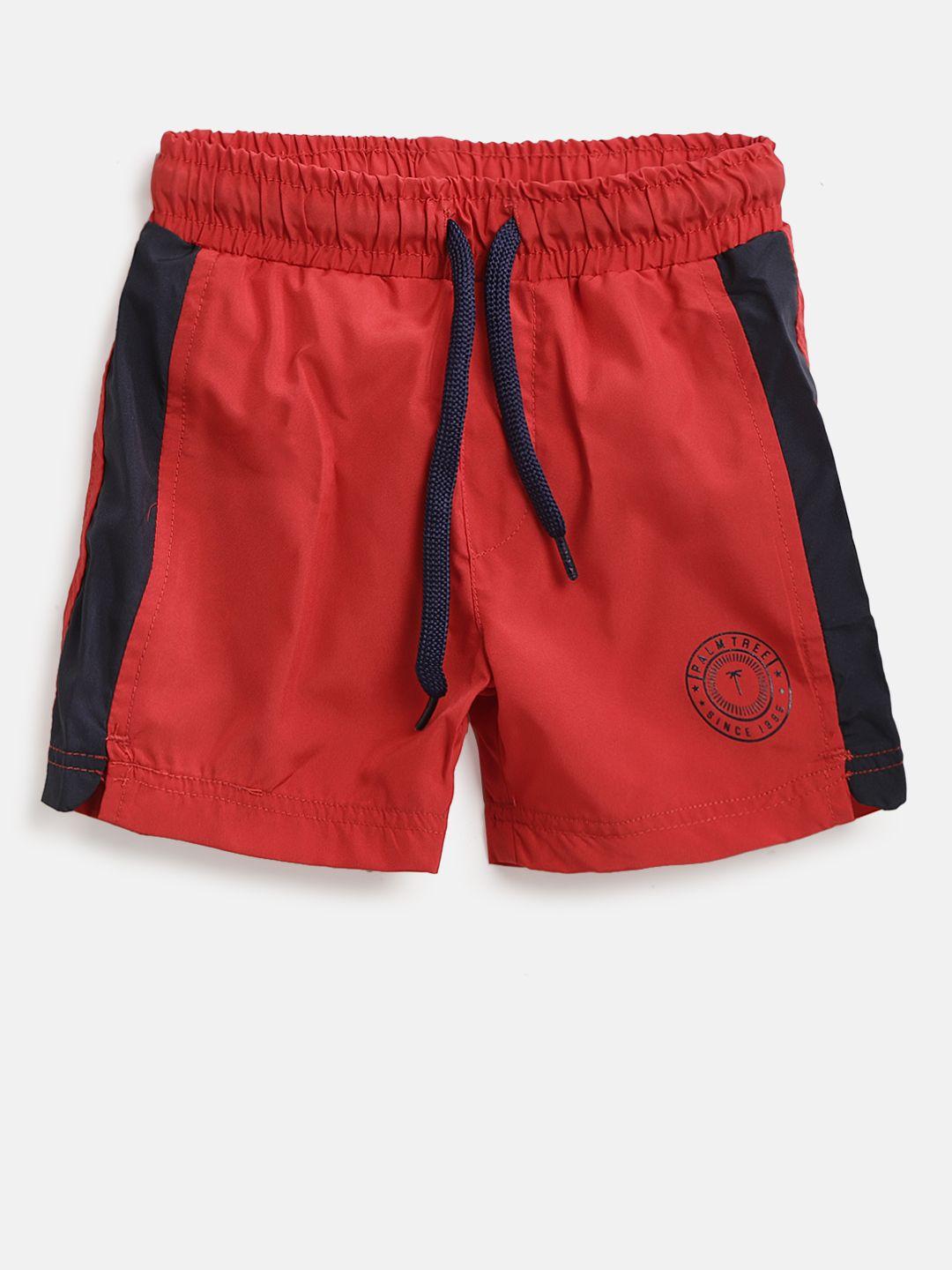 palm tree boys red solid regular fit shorts