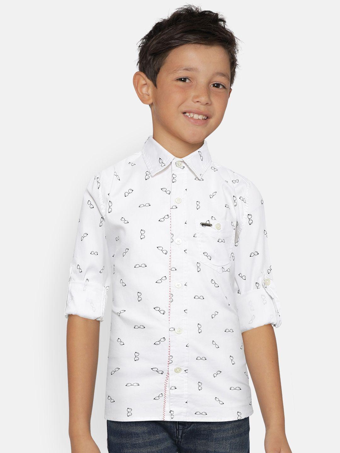 palm tree boys white & black regular fit printed casual shirt