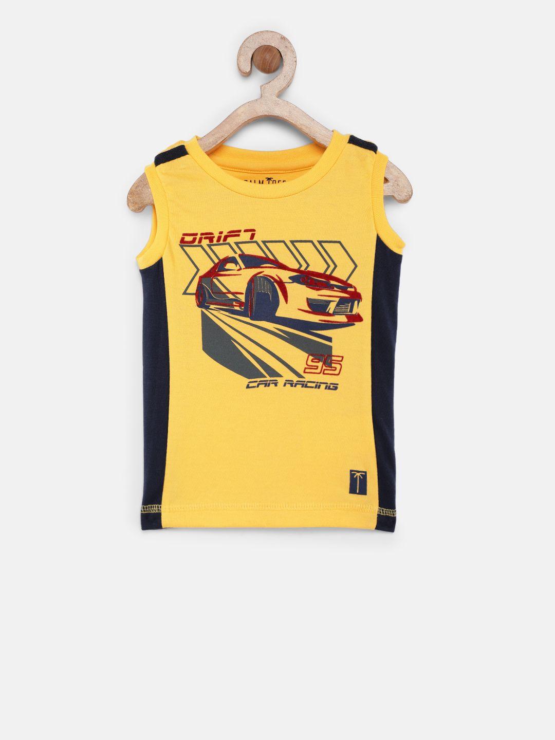 palm tree boys yellow printed round neck t-shirt