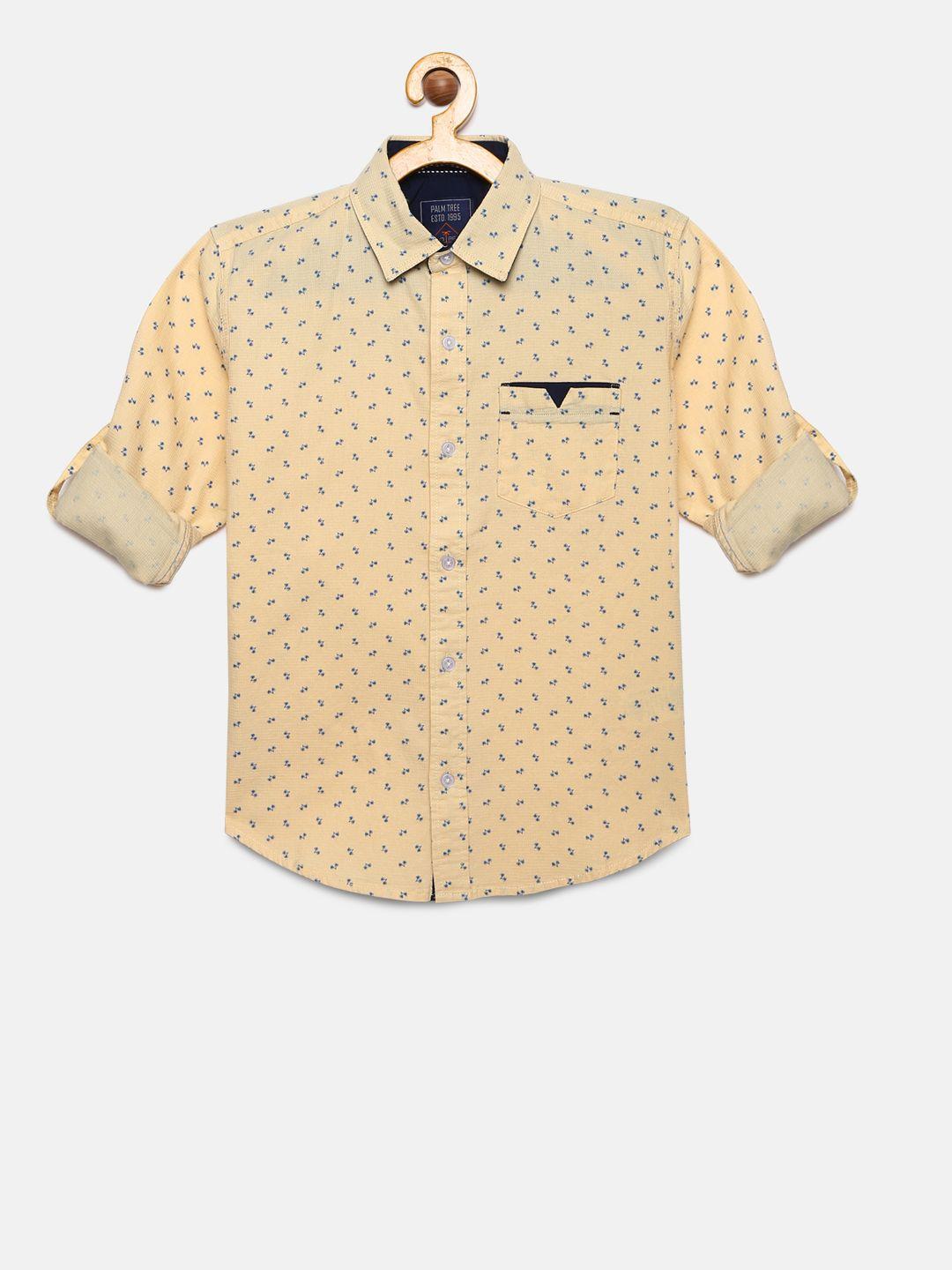 palm tree boys yellow regular fit printed casual shirt