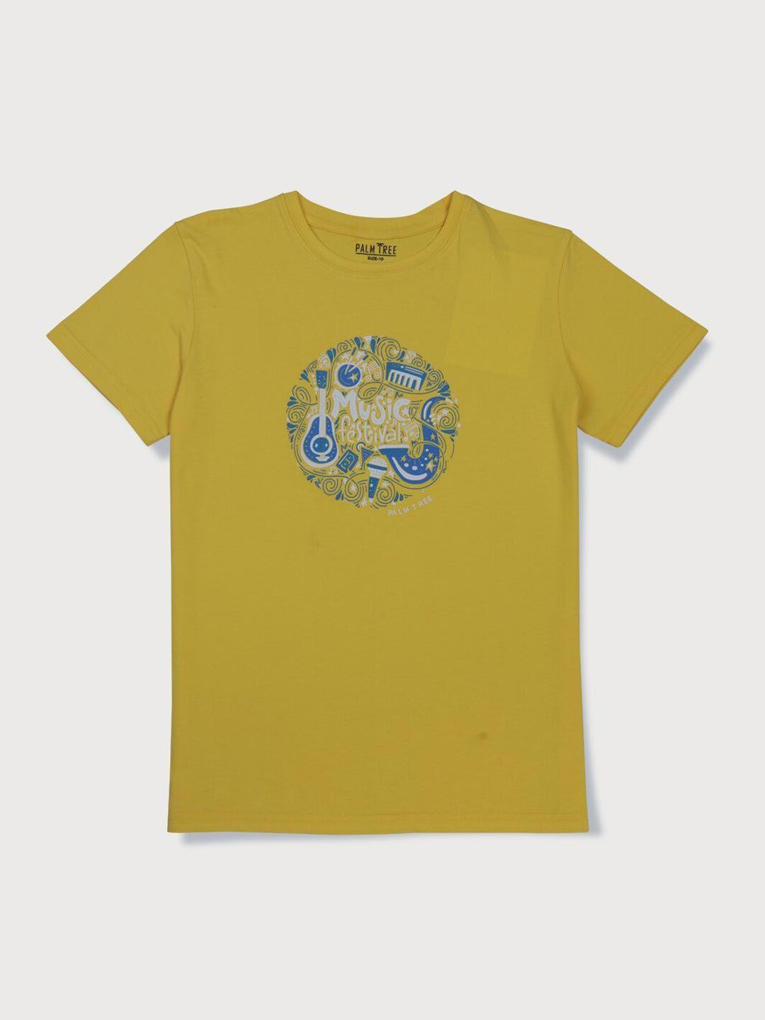 palm tree boys yellow typography printed applique t-shirt