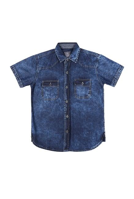 palm tree by gini & jony kids blue solid shirt