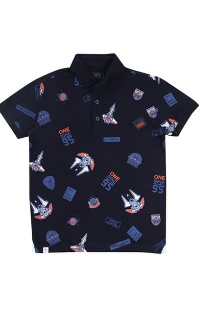 palm tree by gini & jony kids navy printed polo t-shirt