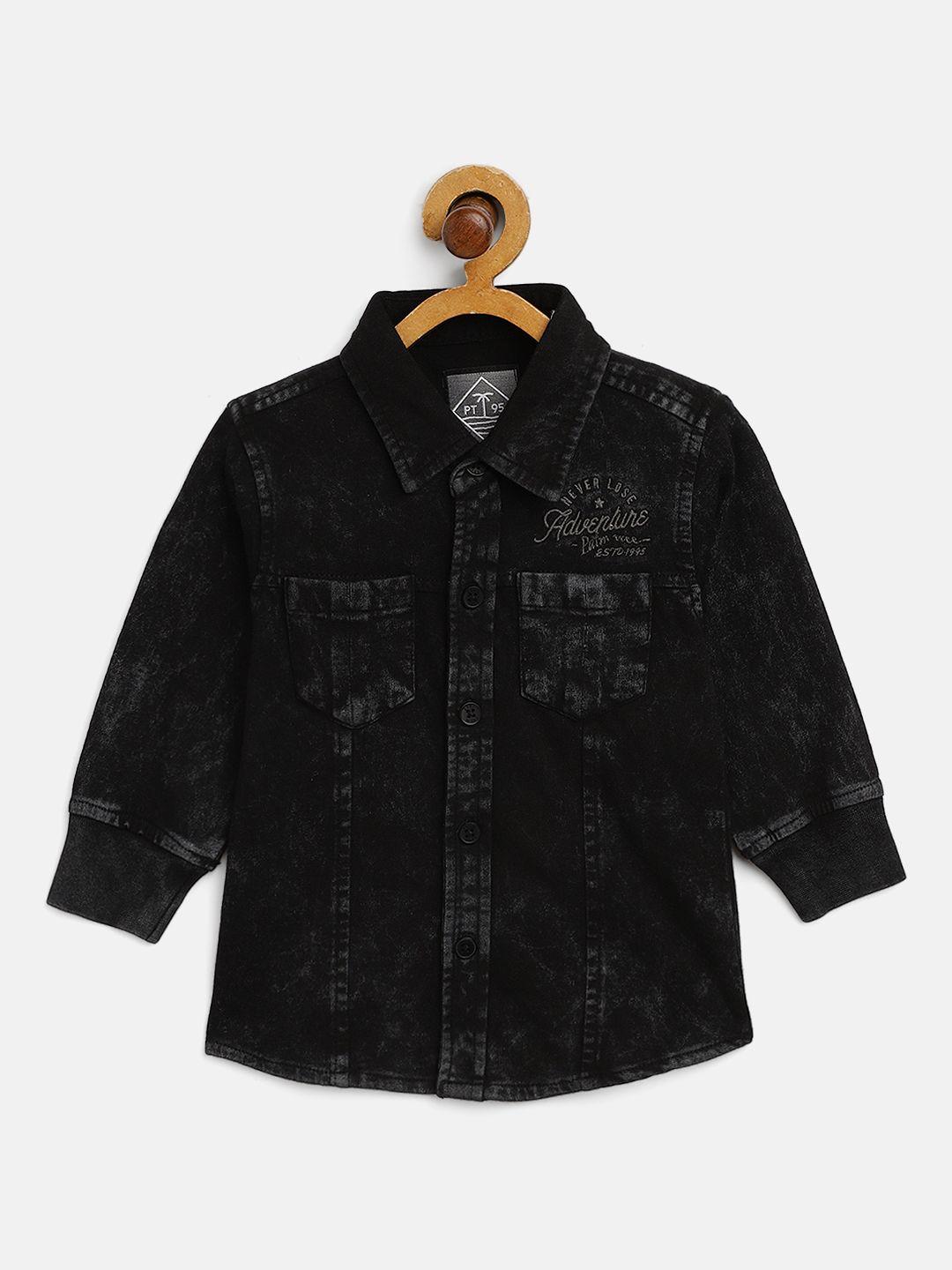 palm tree infant boys black solid cotton chambray casual shirt