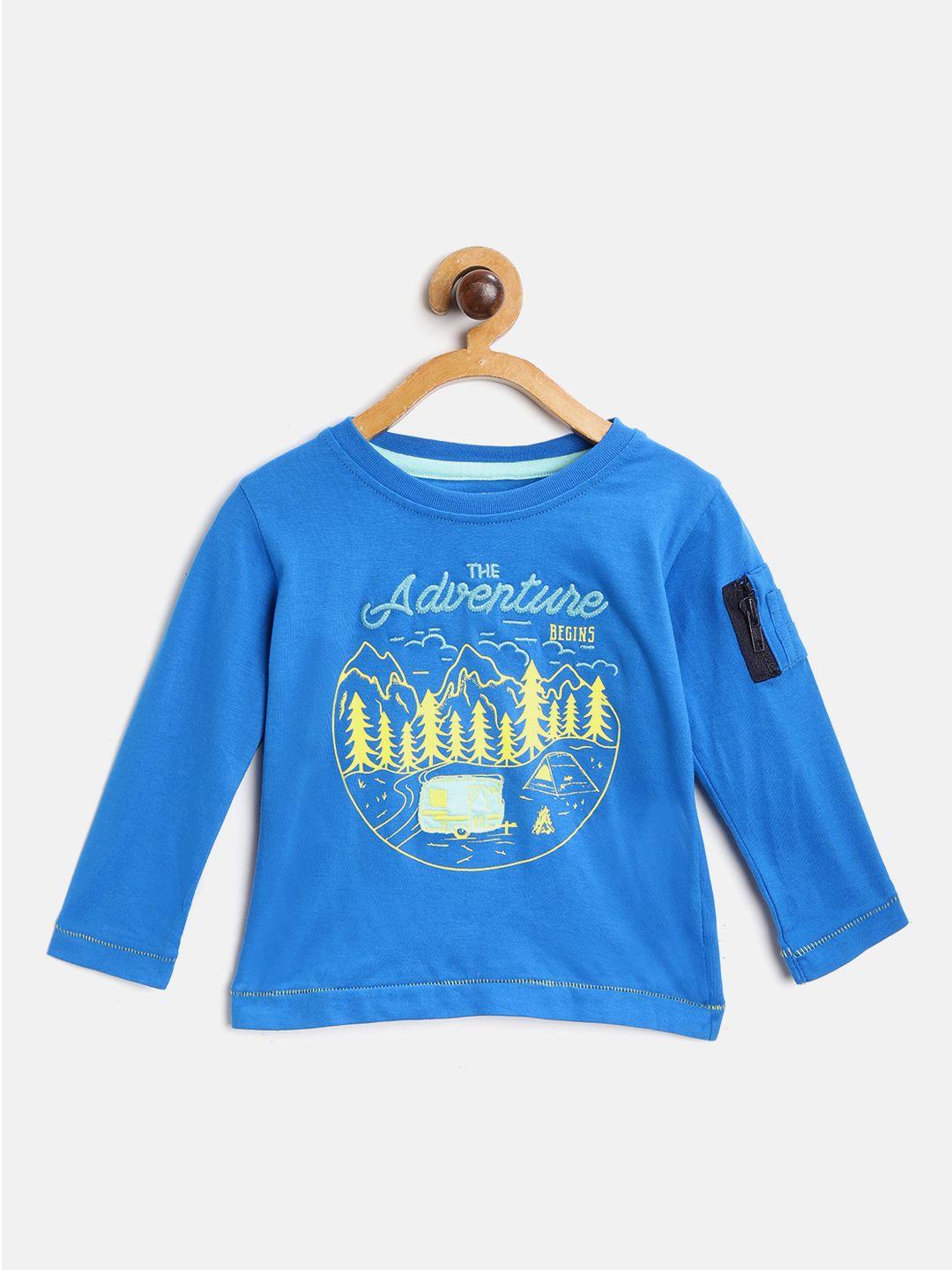 palm tree infant boys blue  yellow outdoor camping print round neck pure cotton t-shirt