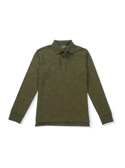 palm tree kids sage green printed full sleeves polo t-shirt