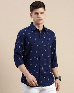 palm tree print slim fit shirt